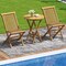Costway 3 PCS Folding Patio Bistro Set Teak Wood Round Table and Chairs Furniture Set